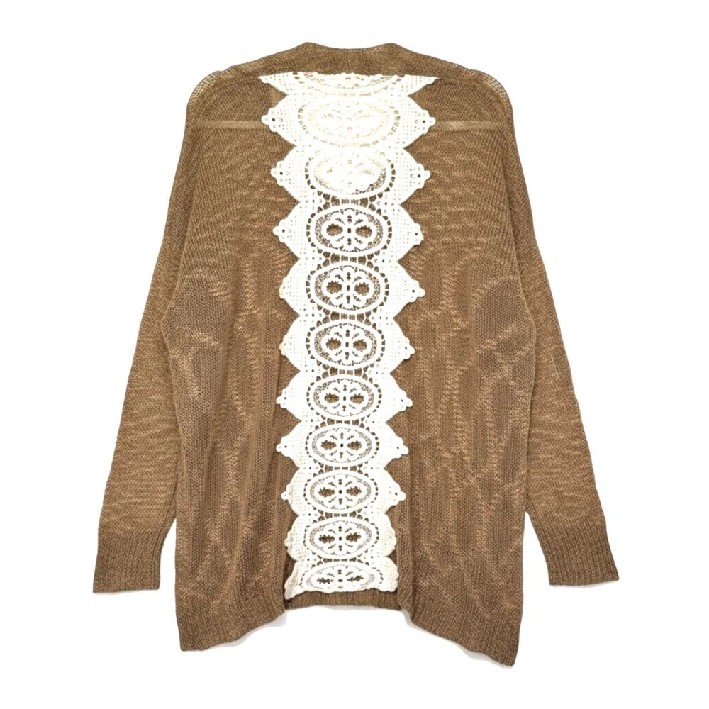 Umgee Brown Crochet Lace Back Oversized V Neck Sweater S/M - Picture 2 of 6